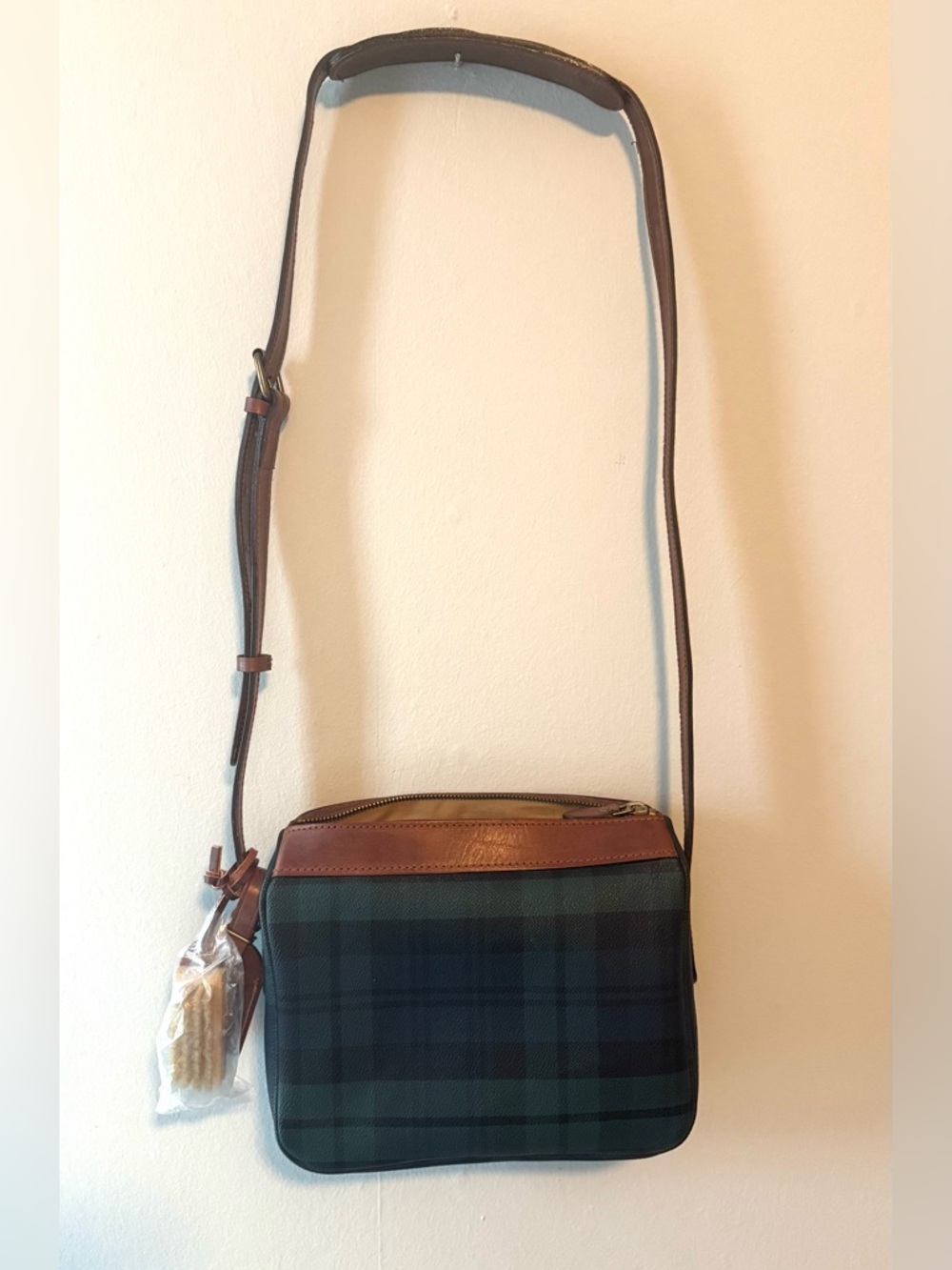 Polo Ralph Lauren Y2K Plaid Crossbody Bag Green Tartan Leather Trim NWT Preppy